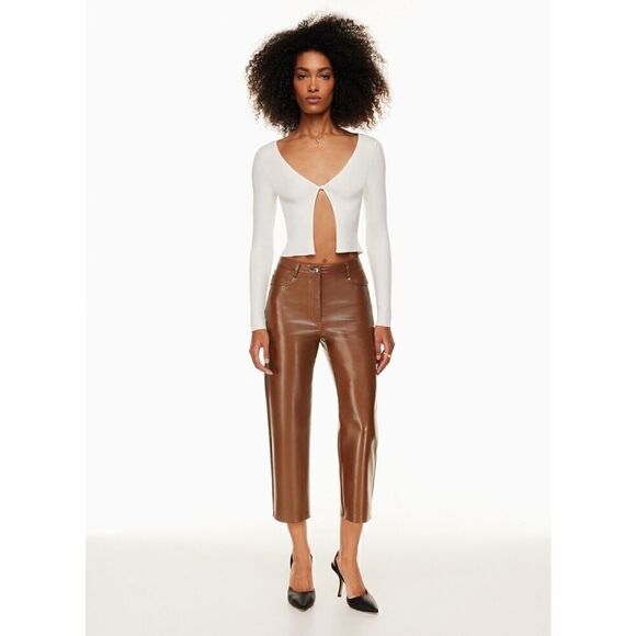 Wilfred The Melina Pant High Waisted Flared Crop Vegan Leather Pants Brown 2 - Picture 1 of 12